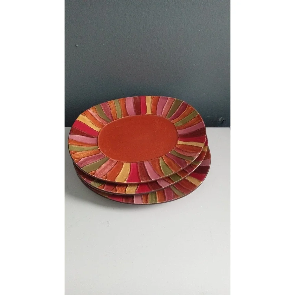 Oval Dinner Plates Set of 3 Colorful Striped Serving Dishes‎